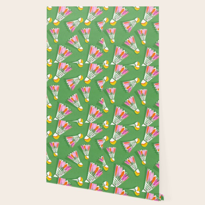 Badminton Birdie Pop Art court sport pattern on bright green Wallpaper Gallery Image 2