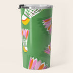 Badminton Birdie Pop Art court sport pattern on bright green Travel Mug Gallery Image 3