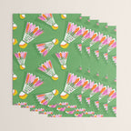 Badminton Birdie Pop Art court sport pattern on bright green Wrapping Paper Gallery Image 3
