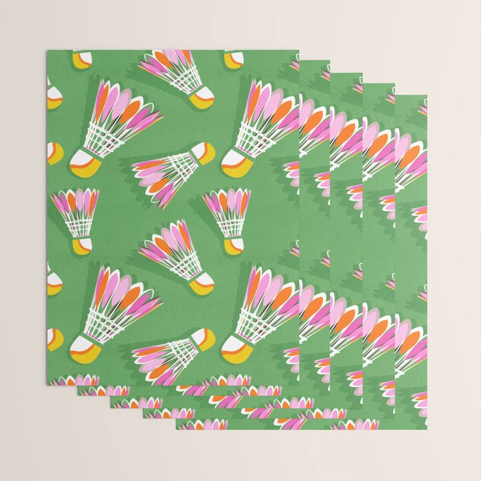 Badminton Birdie Pop Art court sport pattern on bright green Wrapping Paper Gallery Image 3