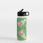 Badminton Birdie Pop Art court sport pattern on bright green Water Bottle Gallery Image 1