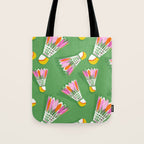 Badminton Birdie Pop Art court sport pattern on bright green Tote Bag Gallery Image 1