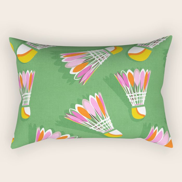 Badminton Birdie Pop Art court sport pattern on bright green Rectangular Pillow Gallery Image 2