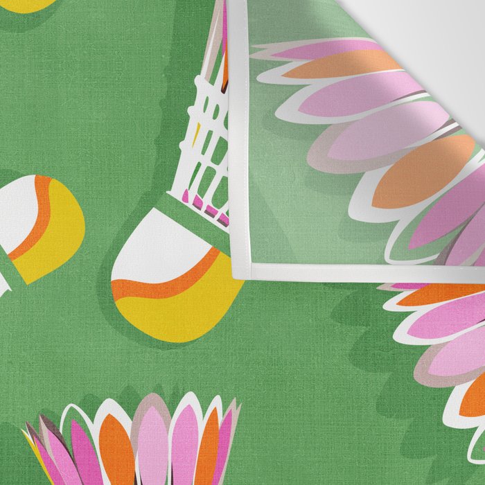 Badminton Birdie Pop Art court sport pattern on bright green Wall Tapestry Gallery Image 3