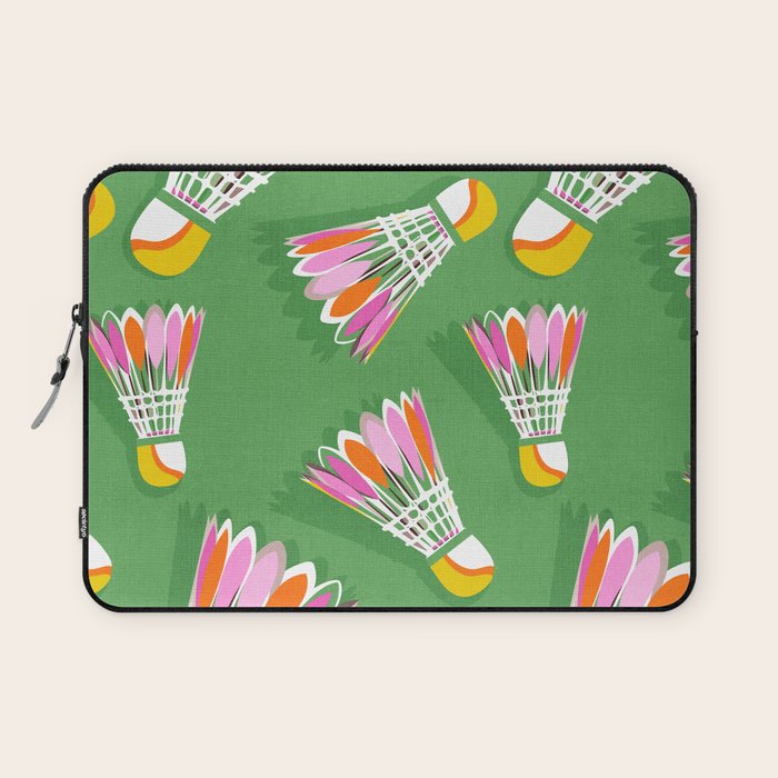 Badminton Birdie Pop Art court sport pattern on bright green Laptop Sleeve Gallery Image 1