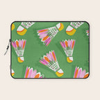 Badminton Birdie Pop Art court sport pattern on bright green Laptop Sleeve Gallery Image 1