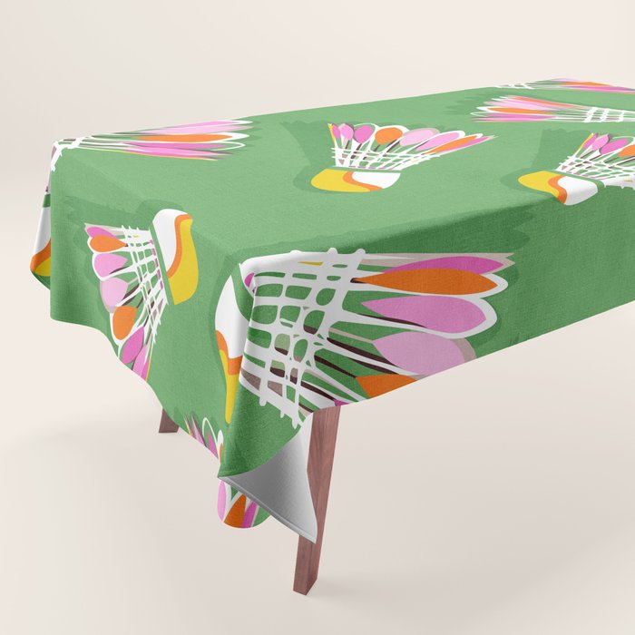 Badminton Birdie Pop Art court sport pattern on bright green Tablecloth Gallery Image 1
