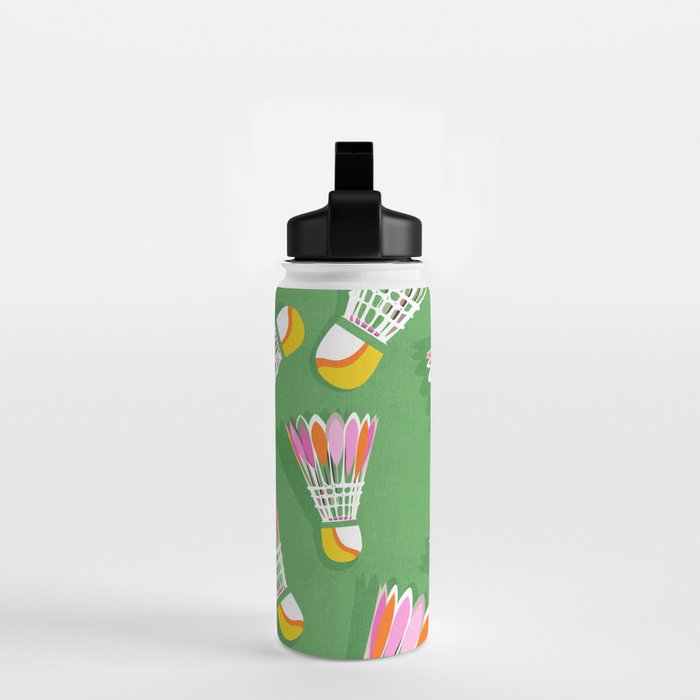 Badminton Birdie Pop Art court sport pattern on bright green Water Bottle Gallery Image 2