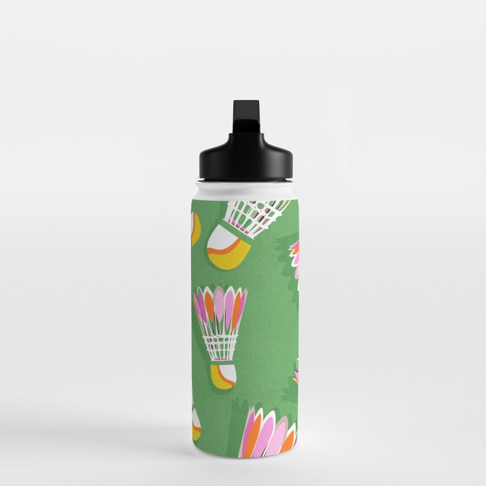 Badminton Birdie Pop Art court sport pattern on bright green Water Bottle Gallery Image 3