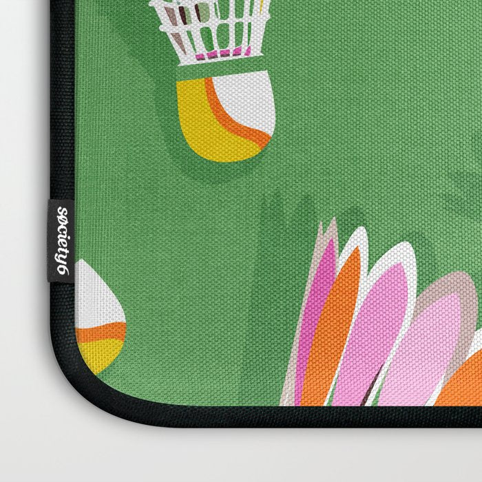 Badminton Birdie Pop Art court sport pattern on bright green Laptop Sleeve Gallery Image 3