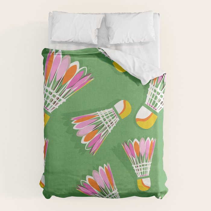 Badminton Birdie Pop Art court sport pattern on bright green Duvet Cover Gallery Image 1