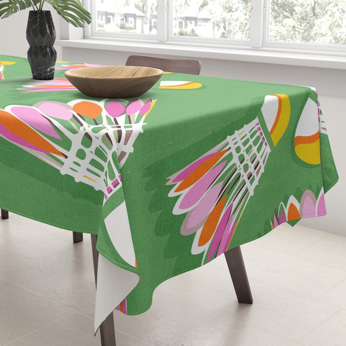 Badminton Birdie Pop Art court sport pattern on bright green Tablecloth Gallery Image 3