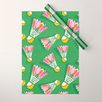 Badminton Birdie Pop Art court sport pattern on bright green Wrapping Paper Gallery Image 1