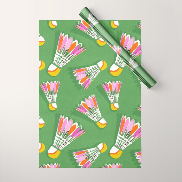 Badminton Birdie Pop Art court sport pattern on bright green Wrapping Paper Gallery Image 1