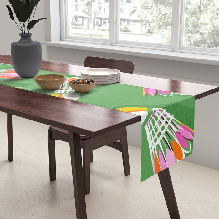 Badminton Birdie Pop Art court sport pattern on bright green Table Runner Gallery Image 2