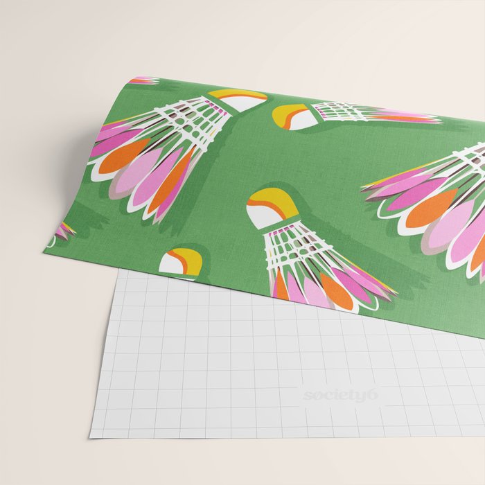 Badminton Birdie Pop Art court sport pattern on bright green Wrapping Paper Gallery Image 2