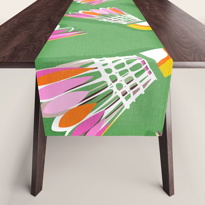 Badminton Birdie Pop Art court sport pattern on bright green Table Runner Gallery Image 1