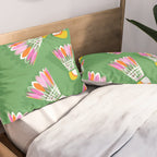 Badminton Birdie Pop Art court sport pattern on bright green Pillow Sham Gallery Image 2