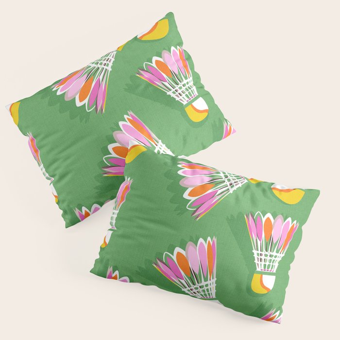 Badminton Birdie Pop Art court sport pattern on bright green Pillow Sham Gallery Image 3