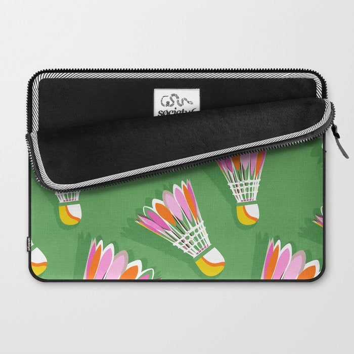 Badminton Birdie Pop Art court sport pattern on bright green Laptop Sleeve Gallery Image 2