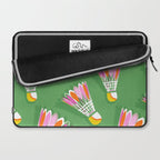 Badminton Birdie Pop Art court sport pattern on bright green Laptop Sleeve Gallery Image 2