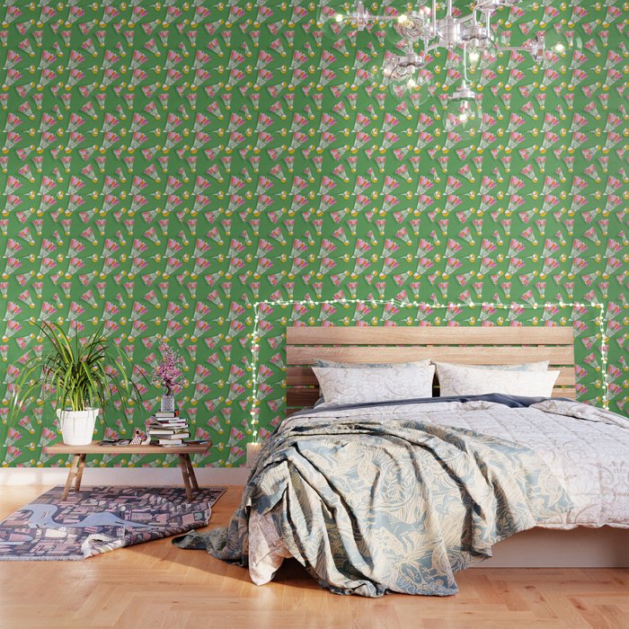 Badminton Birdie Pop Art court sport pattern on bright green Wallpaper Gallery Image 1