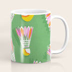 Badminton Birdie Pop Art court sport pattern on bright green Coffee Mug Gallery Image 1
