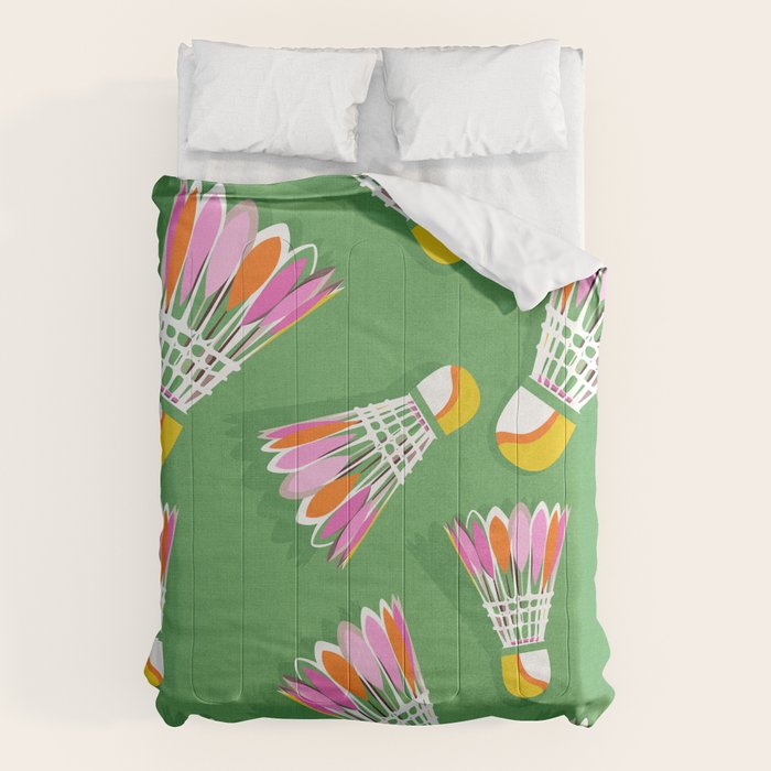 Badminton Birdie Pop Art court sport pattern on bright green Comforter Gallery Image 6