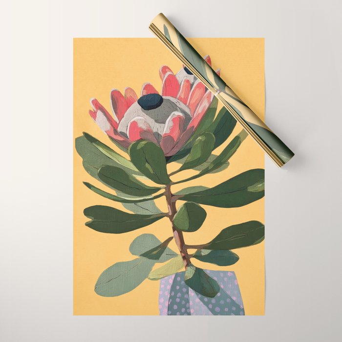 Protea Bloom with Sage Leaves Wrapping Paper Gallery Image 1
