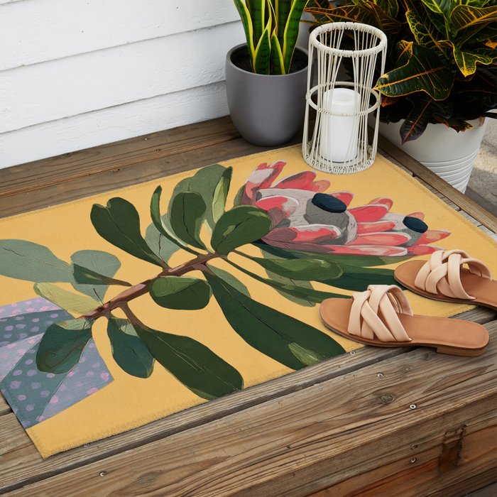 Protea Bloom with Sage Leaves Outdoor Rug Gallery Image 2