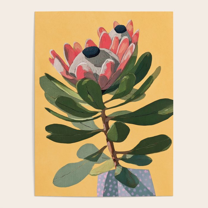 Protea Bloom with Sage Leaves Poster Gallery Image 1