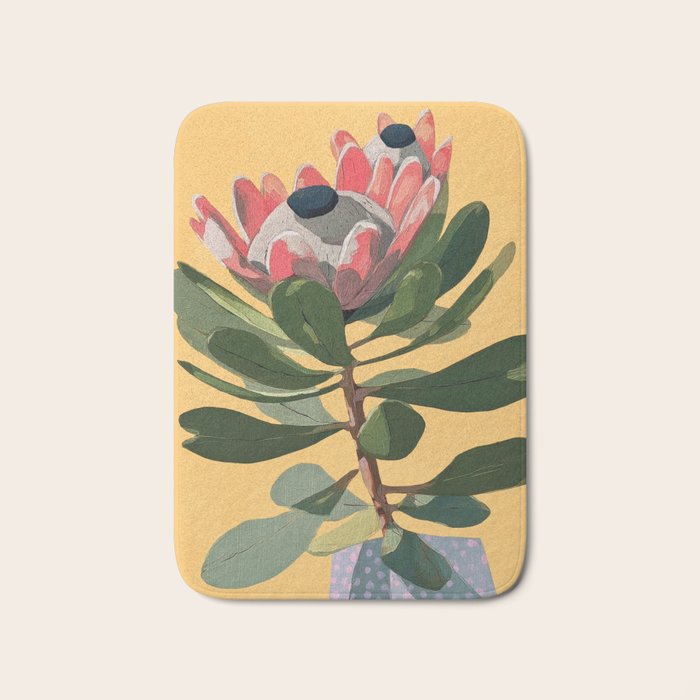 Protea Bloom with Sage Leaves Bath Mat Gallery Image 1