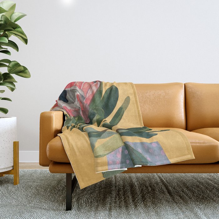 Protea Bloom with Sage Leaves Throw Blanket Gallery Image 1