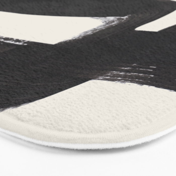 Mid Century Modern Minimalist Abstract Art Brush Strokes Black & White Ink Art Ancient Stripes Bath Mat Gallery Image 3