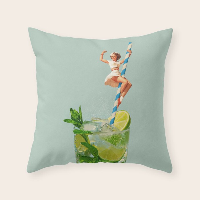 Retro Mojito Cocktail Throw Pillow Gallery Image 1