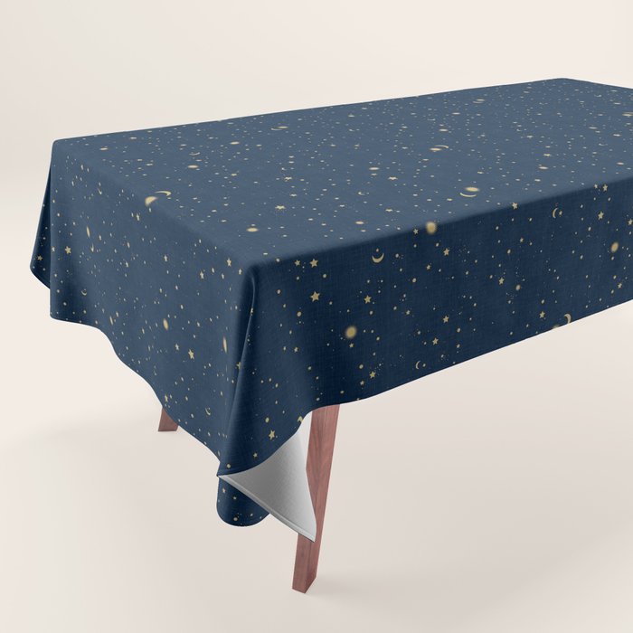 Magical Night / Galaxy in Blue and Golden Yellow Shades Tablecloth Gallery Image 1