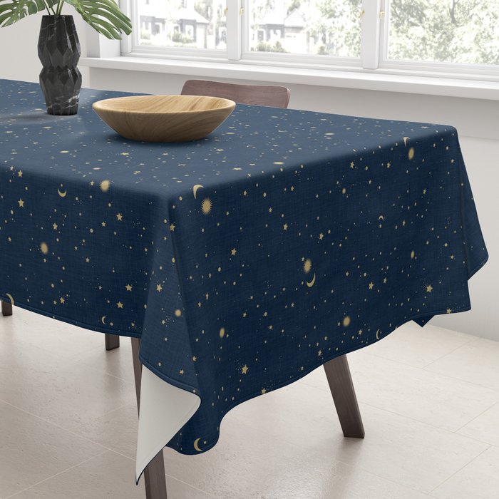 Magical Night / Galaxy in Blue and Golden Yellow Shades Tablecloth Gallery Image 3