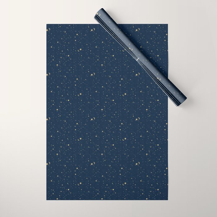 Magical Night / Galaxy in Blue and Golden Yellow Shades Wrapping Paper Gallery Image 1