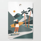 Single Fin Soul - Surfing Illustration with Longboard Balancing Surfer Girl Cutting Board Gallery Image 1