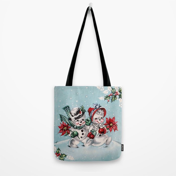 Vintage Christmas Snowman, Retro Christmas Tote Bag Gallery Image 2