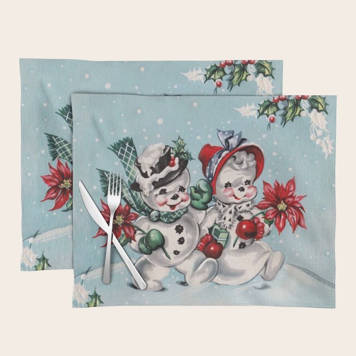 Vintage Christmas Snowman, Retro Christmas Placemat Gallery Image 1