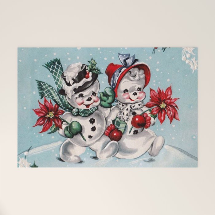 Vintage Christmas Snowman, Retro Christmas Welcome Mat Gallery Image 1