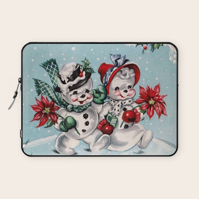 Vintage Christmas Snowman, Retro Christmas Laptop Sleeve Gallery Image 1