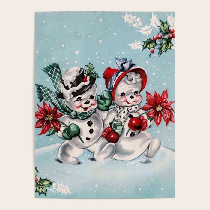 Vintage Christmas Snowman, Retro Christmas Poster Gallery Image 4