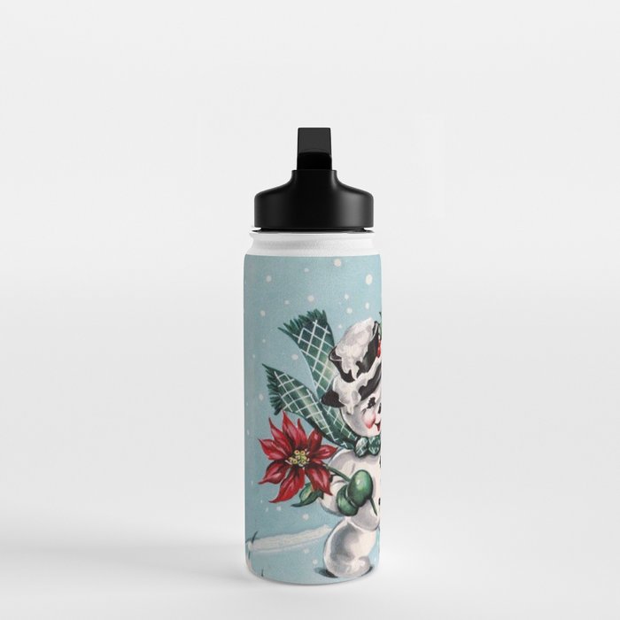 Vintage Christmas Snowman, Retro Christmas Water Bottle Gallery Image 3