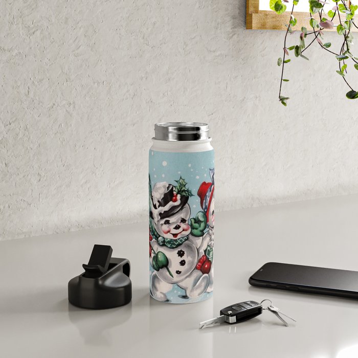 Vintage Christmas Snowman, Retro Christmas Water Bottle Gallery Image 4