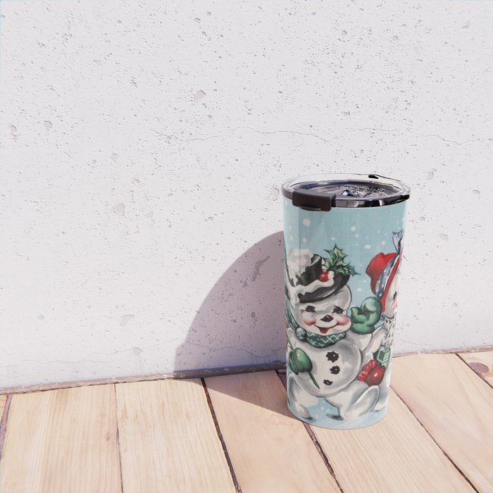 Vintage Christmas Snowman, Retro Christmas Travel Mug Gallery Image 4
