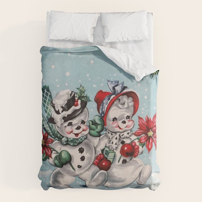 Vintage Christmas Snowman, Retro Christmas Duvet Cover Gallery Image 6