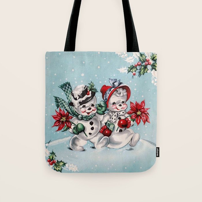 Vintage Christmas Snowman, Retro Christmas Tote Bag Gallery Image 1