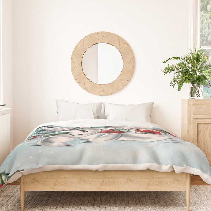 Vintage Christmas Snowman, Retro Christmas Duvet Cover Gallery Image 3